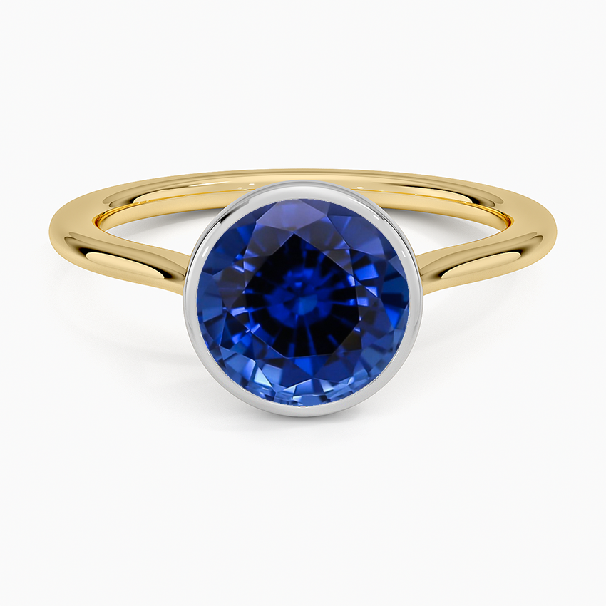 Lab Grown Sapphire Mixed Metal Petite Luna Bezel Ring in 18K Yellow Gold