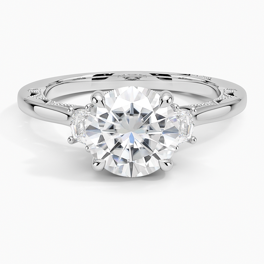 Moissanite Tacori Lunetta Crescent Three Stone Diamond Ring in 18K White Gold