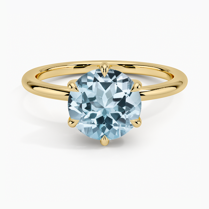 Aquamarine Fairmined 1.5mm Six-Prong Solitaire Ring in 18K Yellow Gold