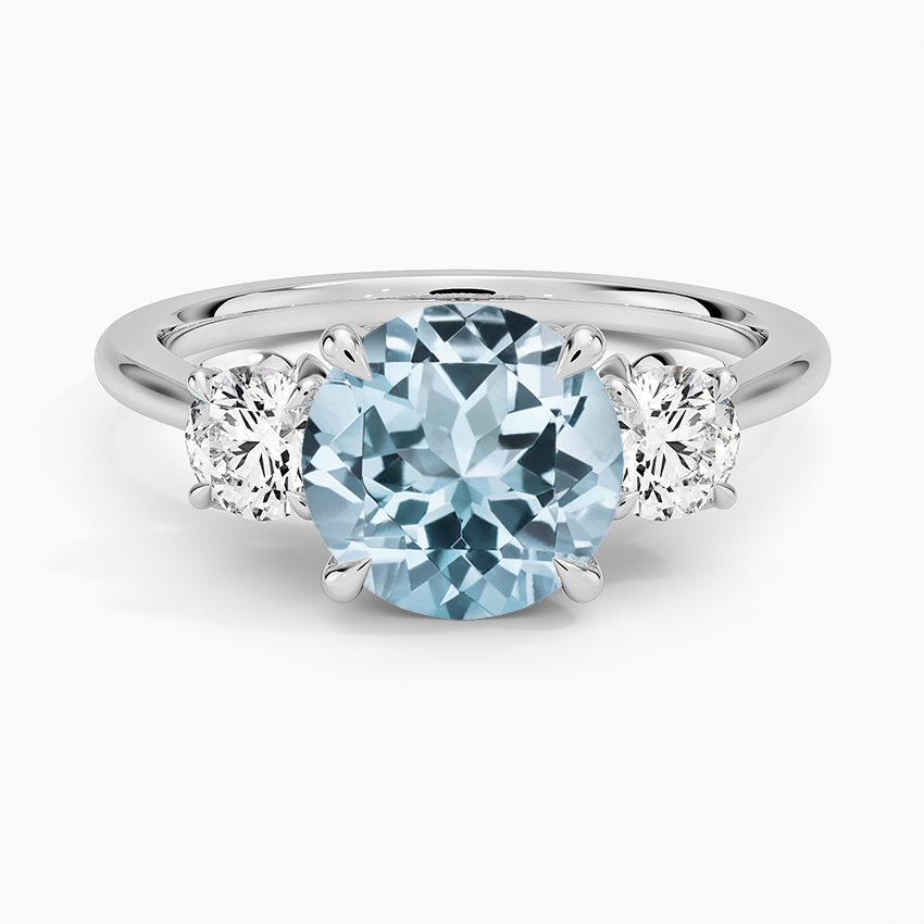 Aquamarine Petal Three Stone Diamond Ring (2/3 ct. tw.) in 18K White Gold