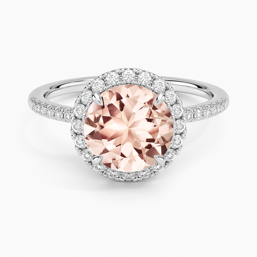 Morganite Cambria Halo Diamond Ring in 14K White Gold