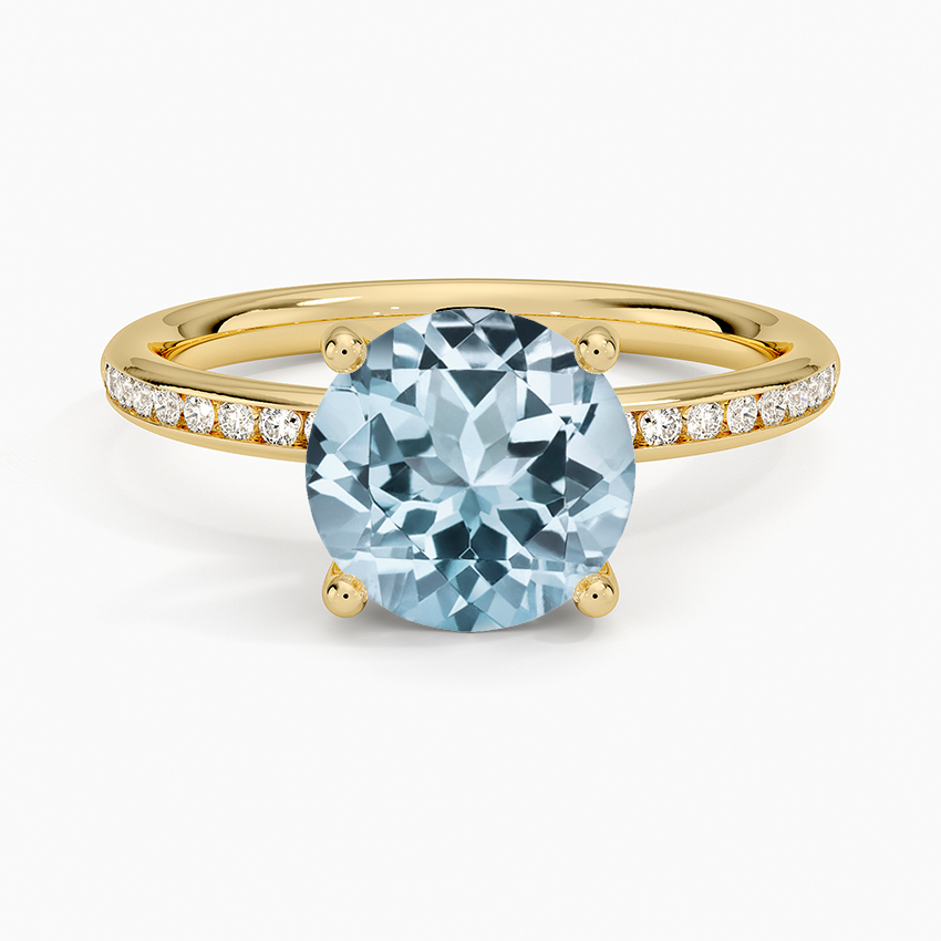 Aquamarine Tabitha Channel Set Diamond Ring in 18K Yellow Gold