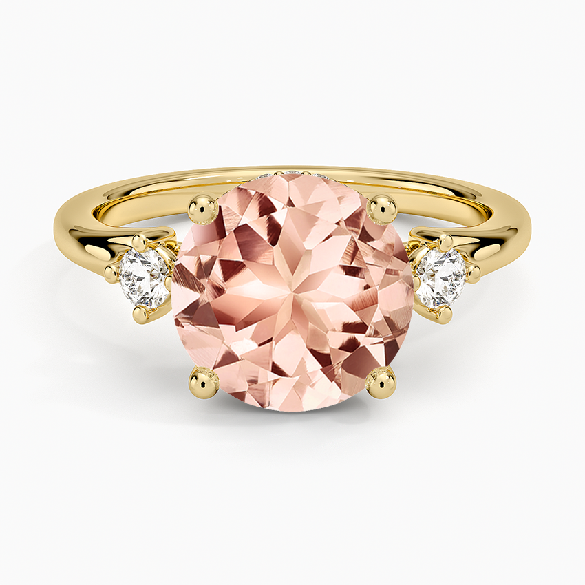 Morganite Floating Three Stone Diamond Ring in 14K Yellow Gold
