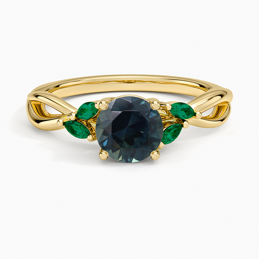 Sapphire Willow Ring With Lab Emerald Accents in 14K Yellow Gold