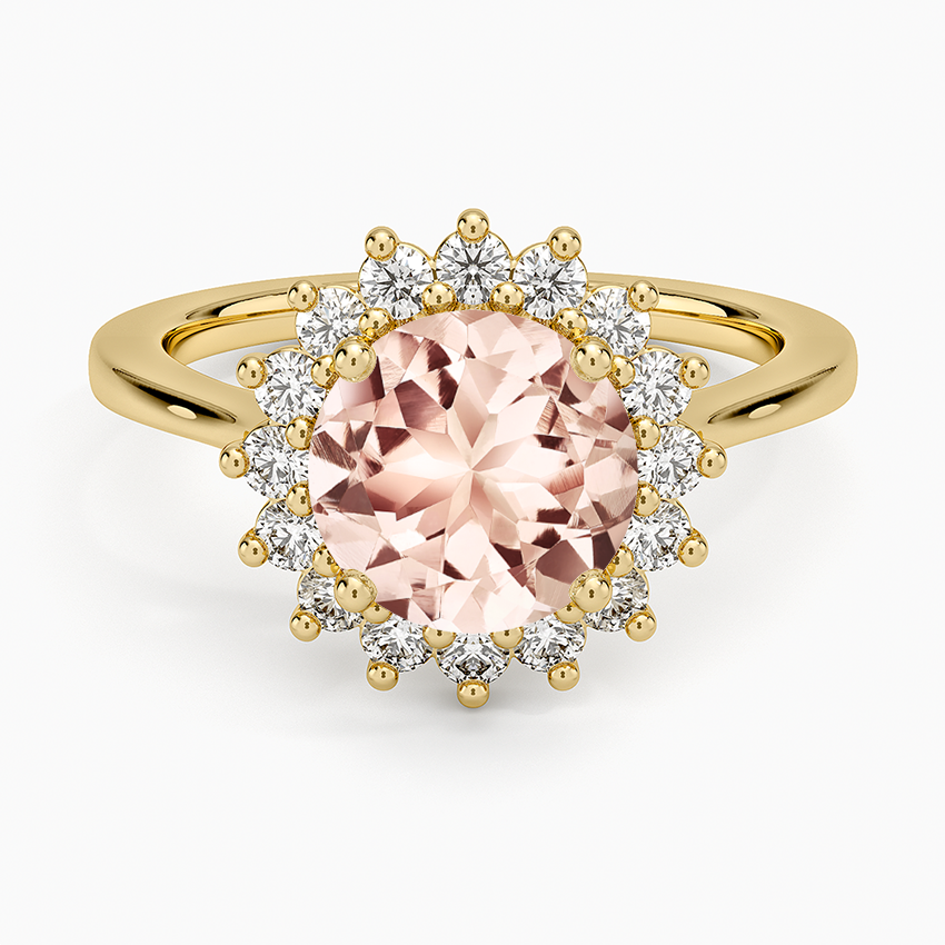 Morganite Sunburst Halo Diamond Ring (1/4 ct. tw.) in 14K Yellow Gold