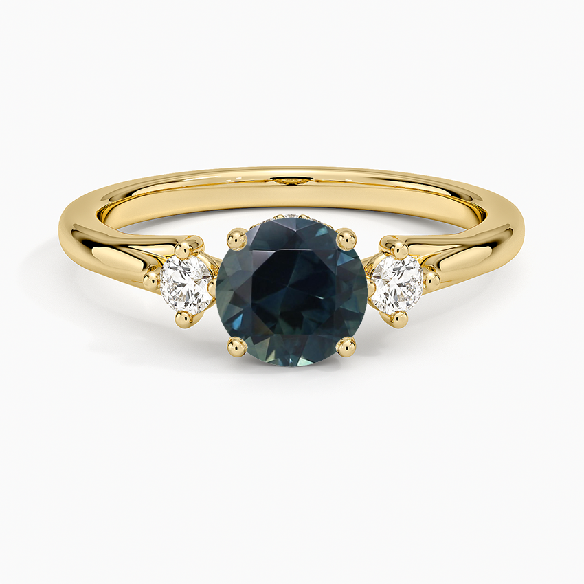 Sapphire Floating Three Stone Diamond Ring in 18K Yellow Gold