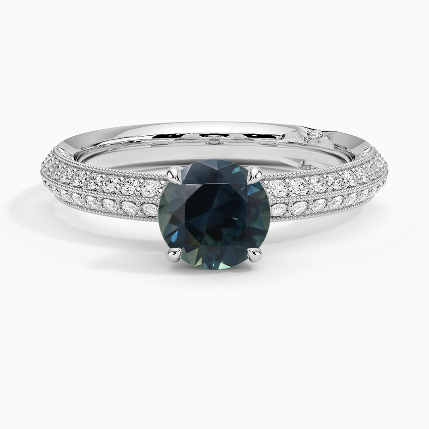 Sapphire Tacori Sculpted Crescent Knife Edge Diamond Ring in 18K White Gold