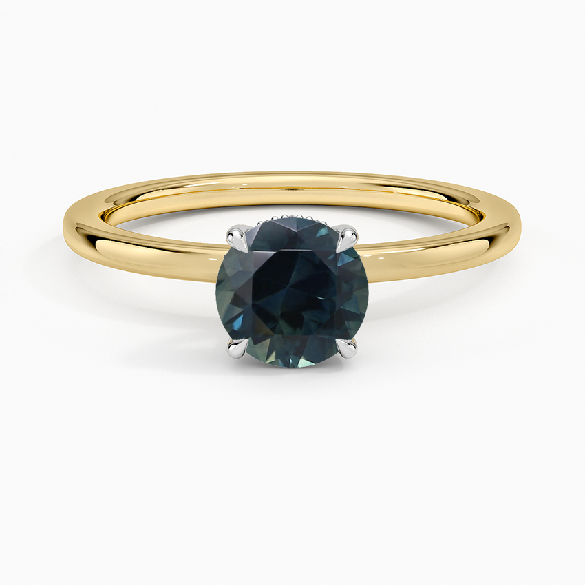 Sapphire Platinum Adorned Mixed Metal Diamond Ring in 18K Yellow Gold