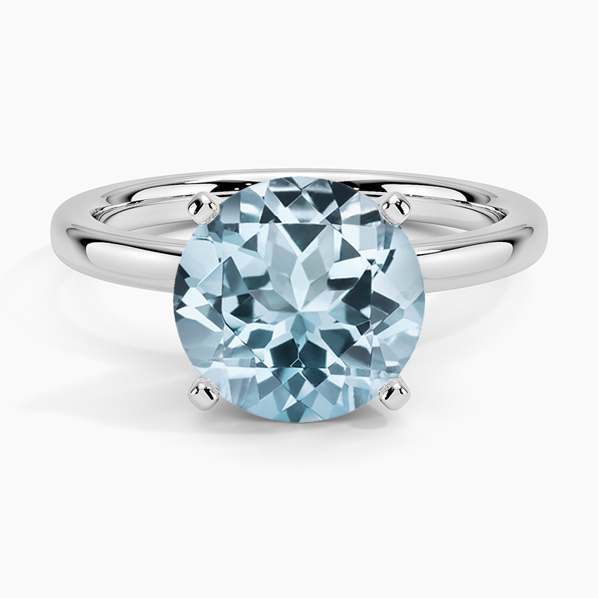 Aquamarine 2mm Comfort Fit Solitaire Ring in 18K White Gold