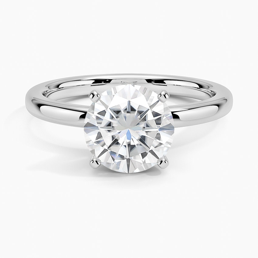 Moissanite 2mm Comfort Fit Solitaire Ring in 18K White Gold