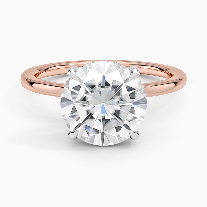 Moissanite Platinum Adorned Mixed Metal Diamond Ring in 14K Rose Gold