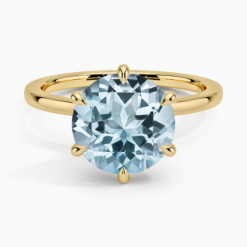 Aquamarine Secret Halo Six-Prong Diamond Ring in 18K Yellow Gold