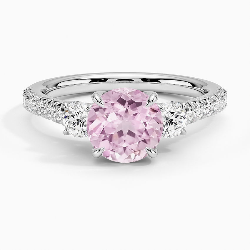 Lab Grown Sapphire Amelie Three Stone Diamond Ring in 18K White Gold