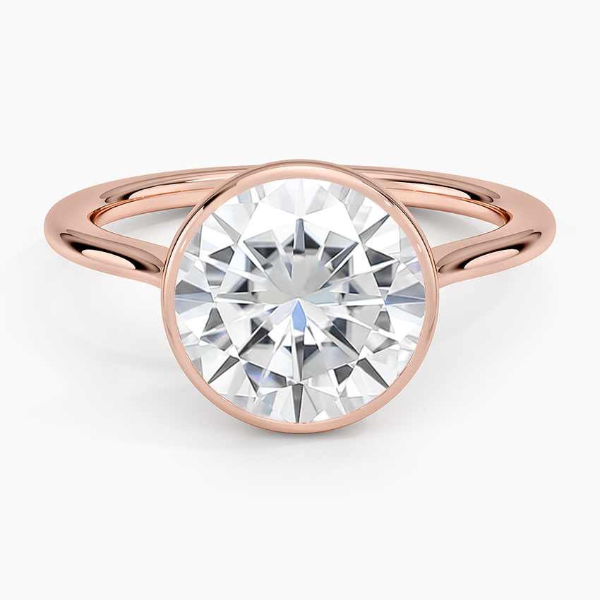 Moissanite Petite Luna 1.5mm Bezel Ring in 14K Rose Gold