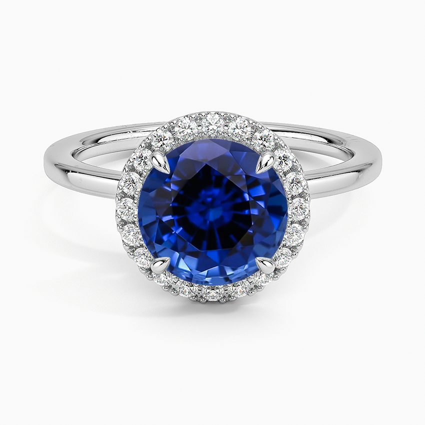 Lab Grown Sapphire Vienna Halo Diamond Ring in 18K White Gold