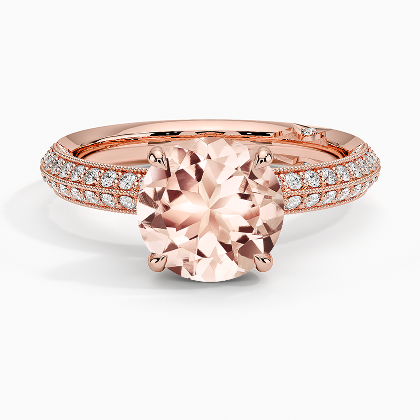 Morganite Tacori Sculpted Crescent Knife Edge Diamond Ring in 18K Rose Gold