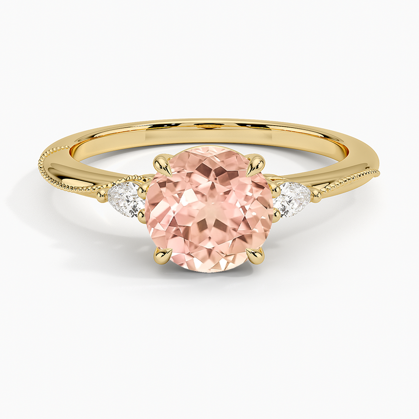 Lab Grown Sapphire Camellia Three Stone Pear Diamond Ring in 18K Yellow Gold