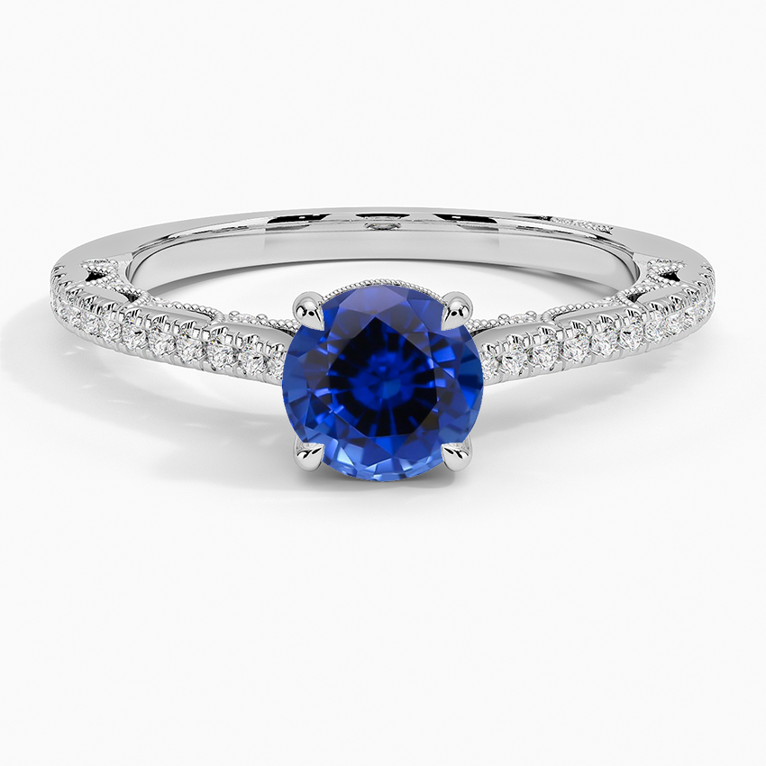 Sapphire Tacori Lunetta Crescent Cathedral Diamond Ring in 18K White Gold