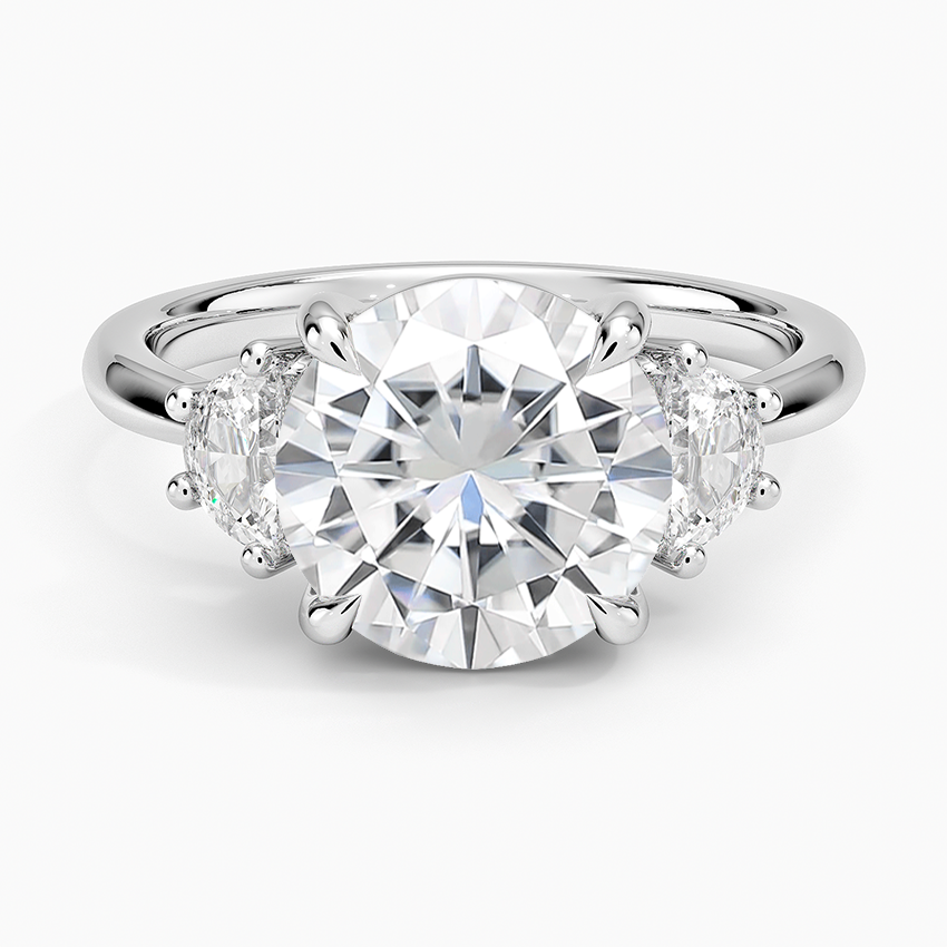 Moissanite Half Moon Three Stone Diamond Ring (1/4 ct. tw.) in 14K White Gold