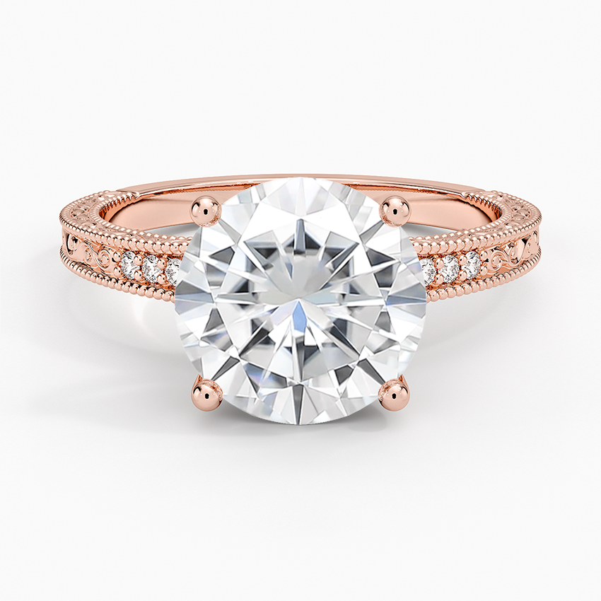 Moissanite Hudson Engraved Diamond Ring in 14K Rose Gold