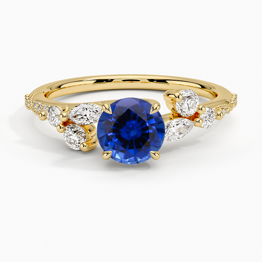 Sapphire Luxe Camellia Milgrain Diamond Ring in 18K Yellow Gold