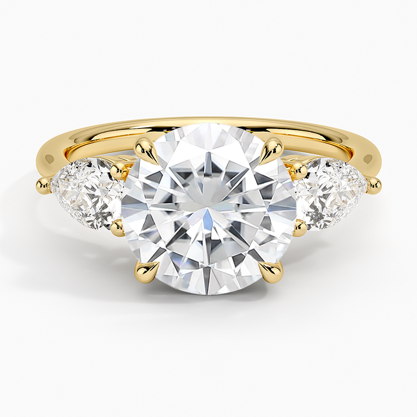 Moissanite Luxe Opera Three Stone Diamond Ring in 14K Yellow Gold