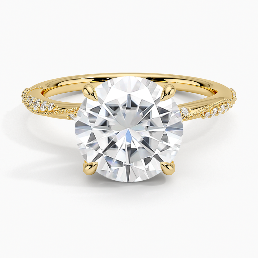Moissanite Camellia Hidden Accent 1.5mm Diamond Ring in 14K Yellow Gold