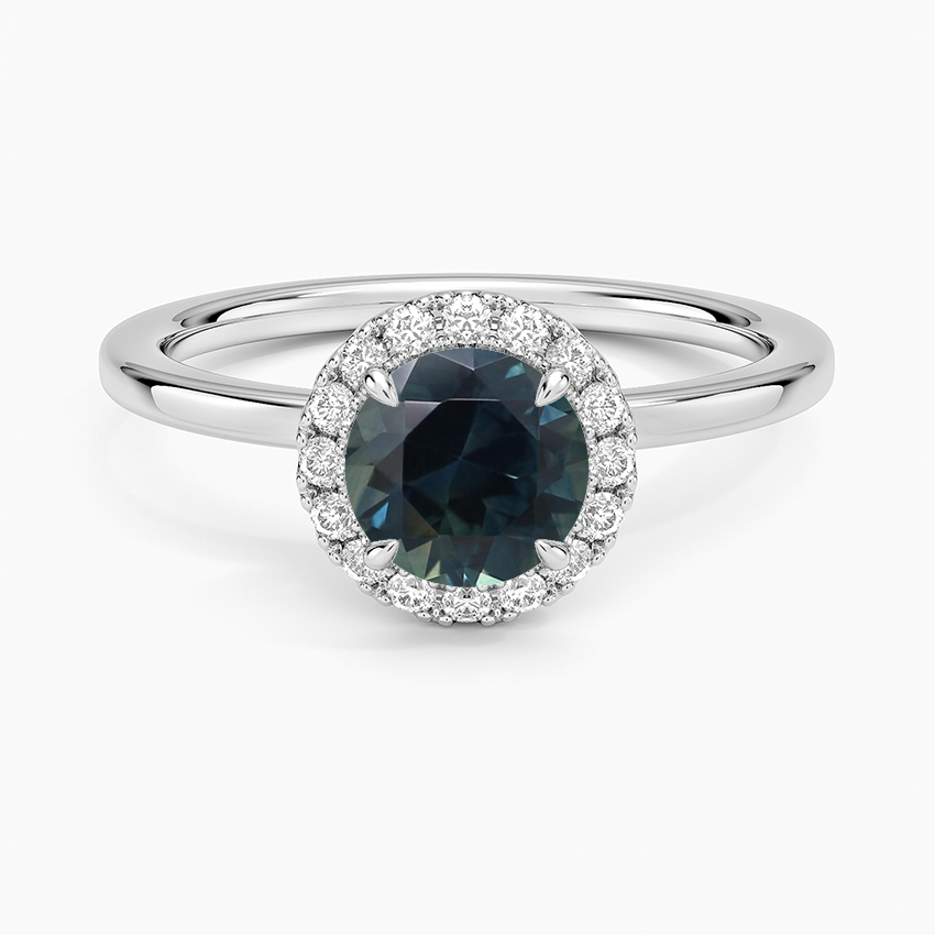 Sapphire Vienna Halo Diamond Ring in 14K White Gold