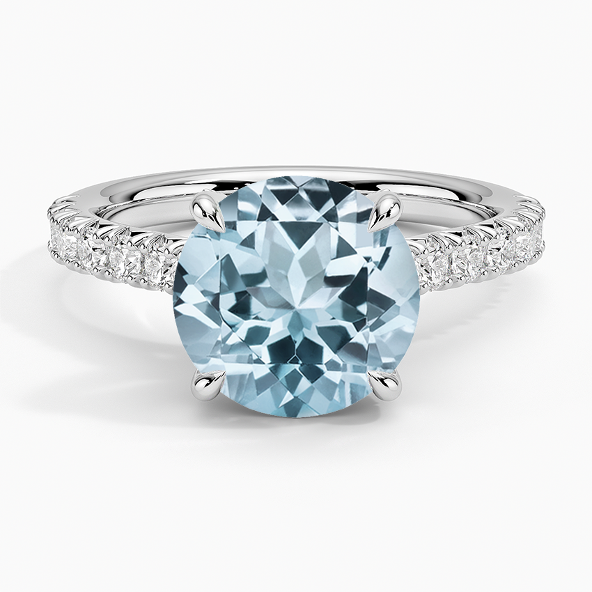 Aquamarine Sienna Half Coverage Hidden Accents Diamond Ring (1/2 ct. tw.) in 14K White Gold