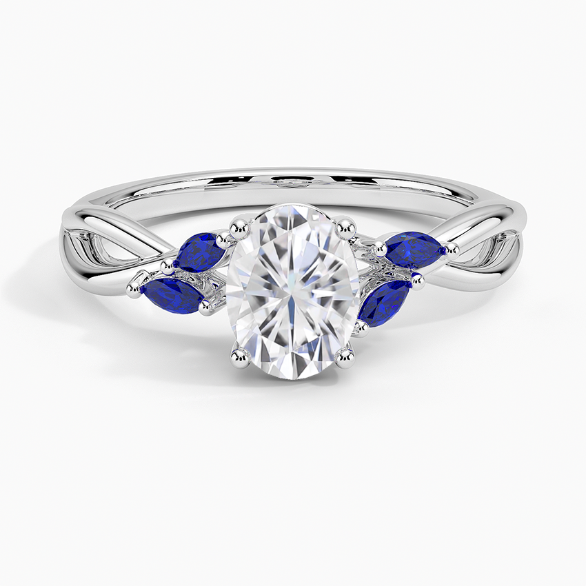 Moissanite Willow Ring With Sapphire Accents in 18K White Gold