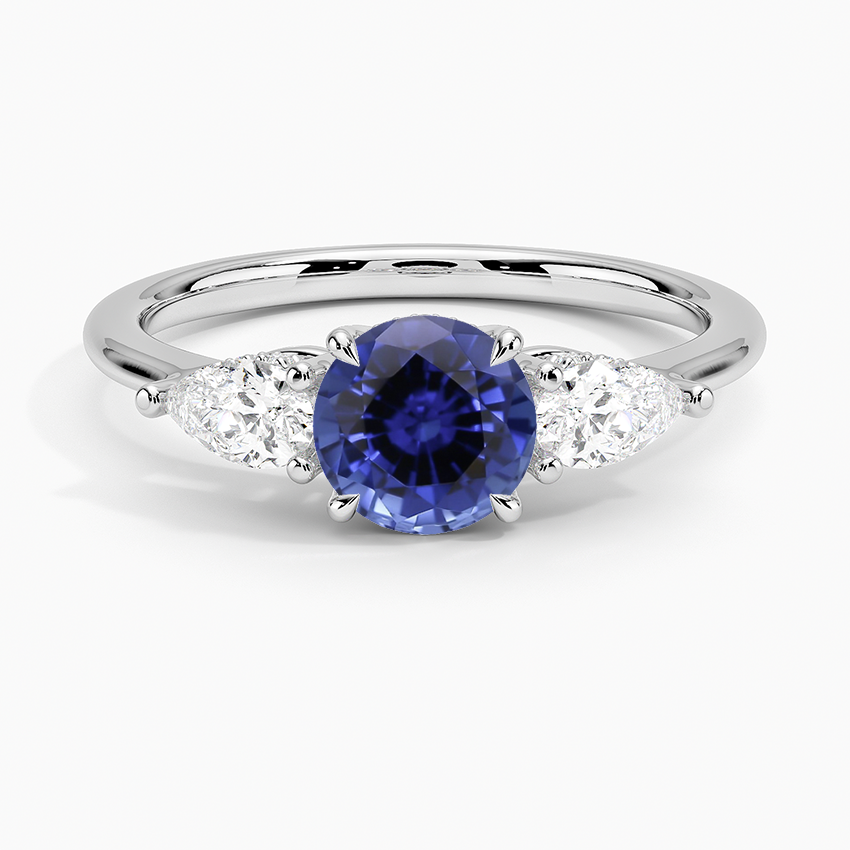 Sapphire Adorned Opera Diamond Ring (1/2 ct. tw.) in 18K White Gold