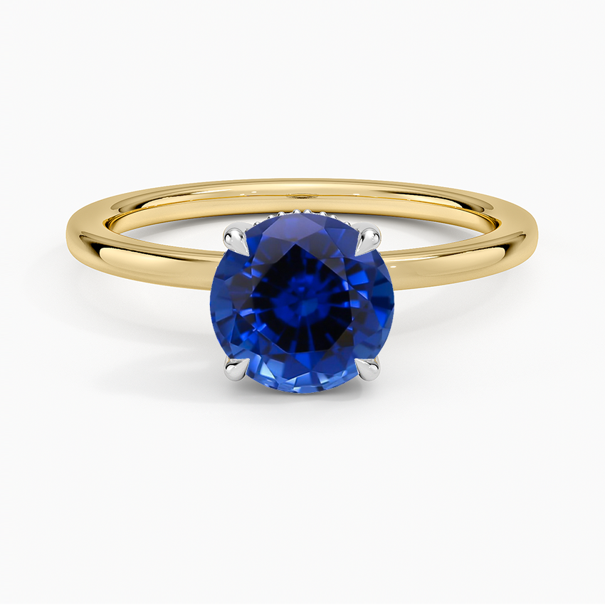 Sapphire Platinum Adorned Mixed Metal Diamond Ring in 18K Yellow Gold