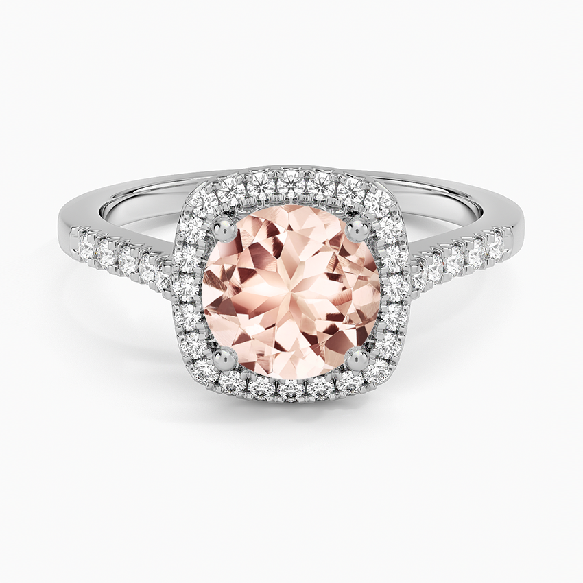 Morganite Odessa Halo Diamond Ring (1/5 Ct. Tw.) in 14K White Gold