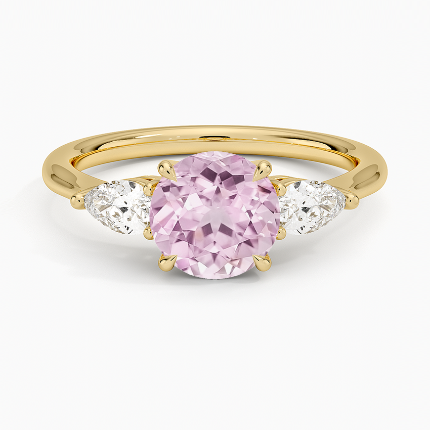 Lab Grown Sapphire Opera Three Stone Diamond Ring in 18K Yellow Gold