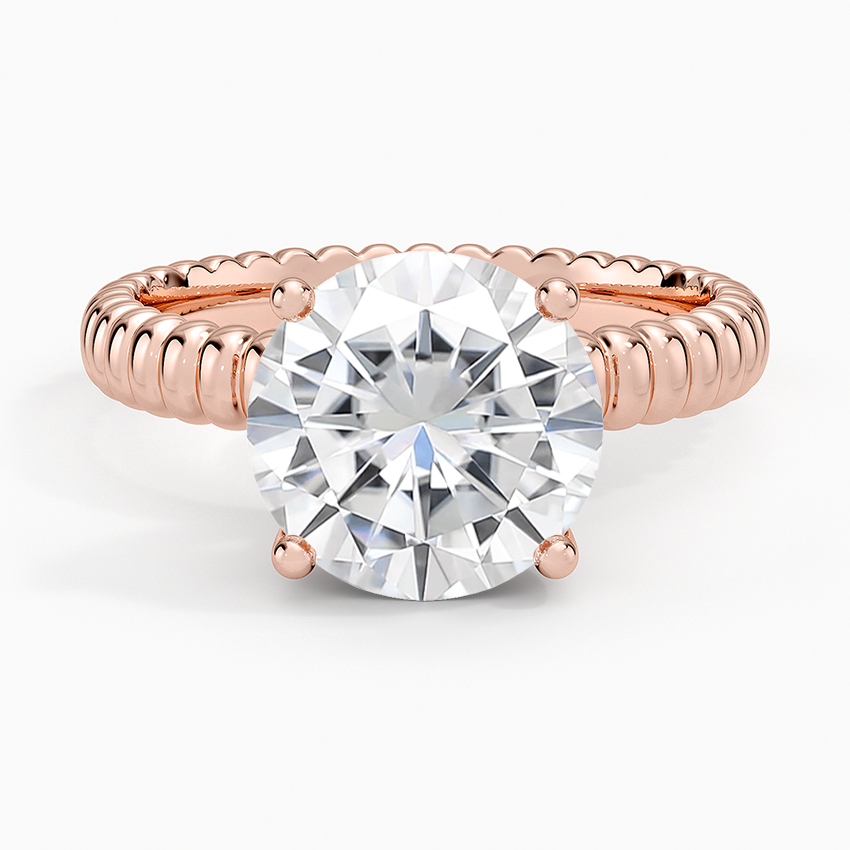 Moissanite Petra Textured Solitaire Ring in 14K Rose Gold