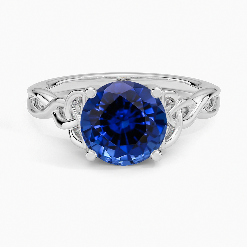 Lab Grown Sapphire Celtic Love Knot Ring in 18K White Gold