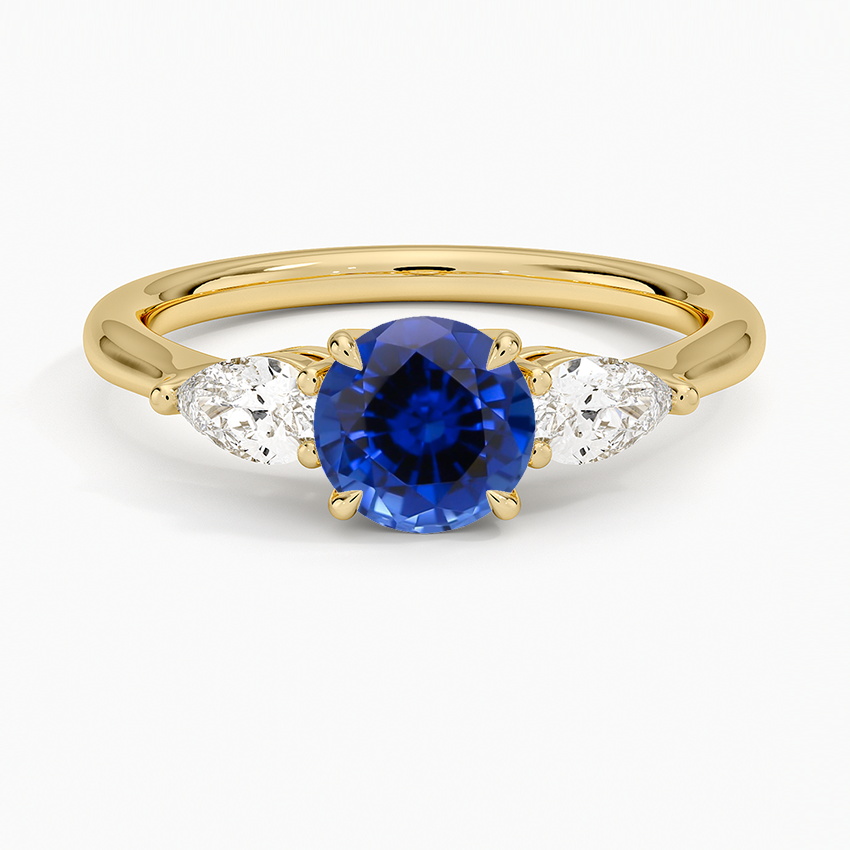 Sapphire Opera Three Stone Diamond Ring in 18K Yellow Gold