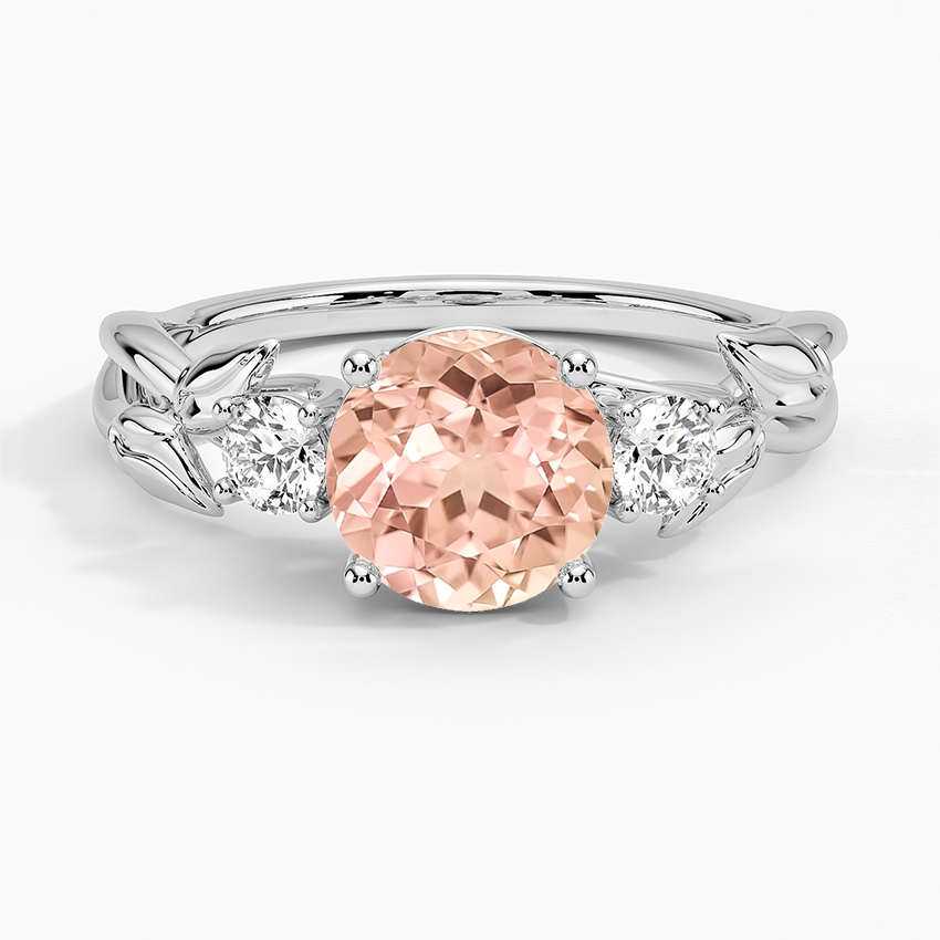 Lab Grown Sapphire Budding Willow Three Stone Diamond Ring in 18K White Gold