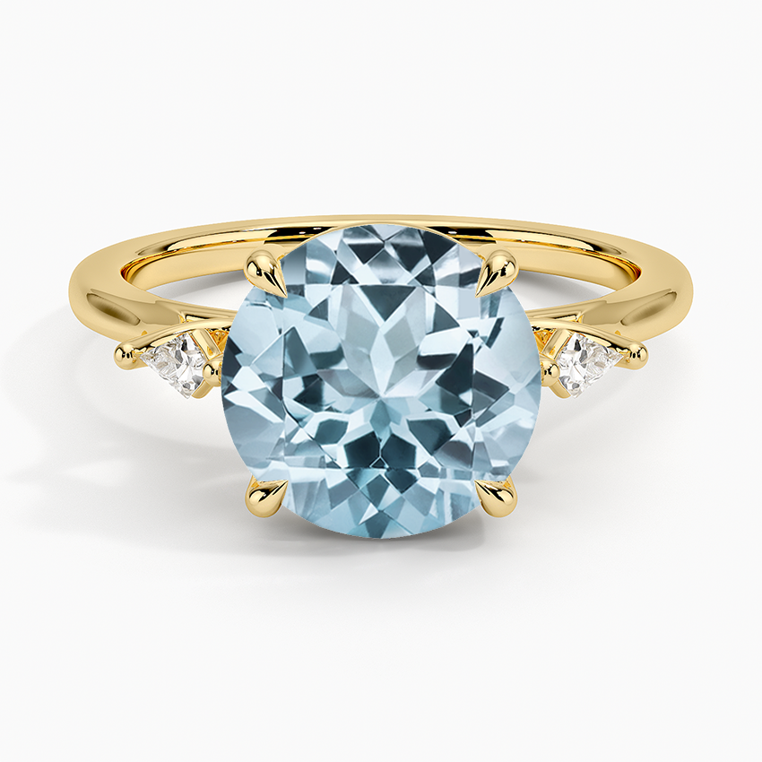 Aquamarine Petite Cometa Perfect Fit Three Stone Diamond Ring in 18K Yellow Gold