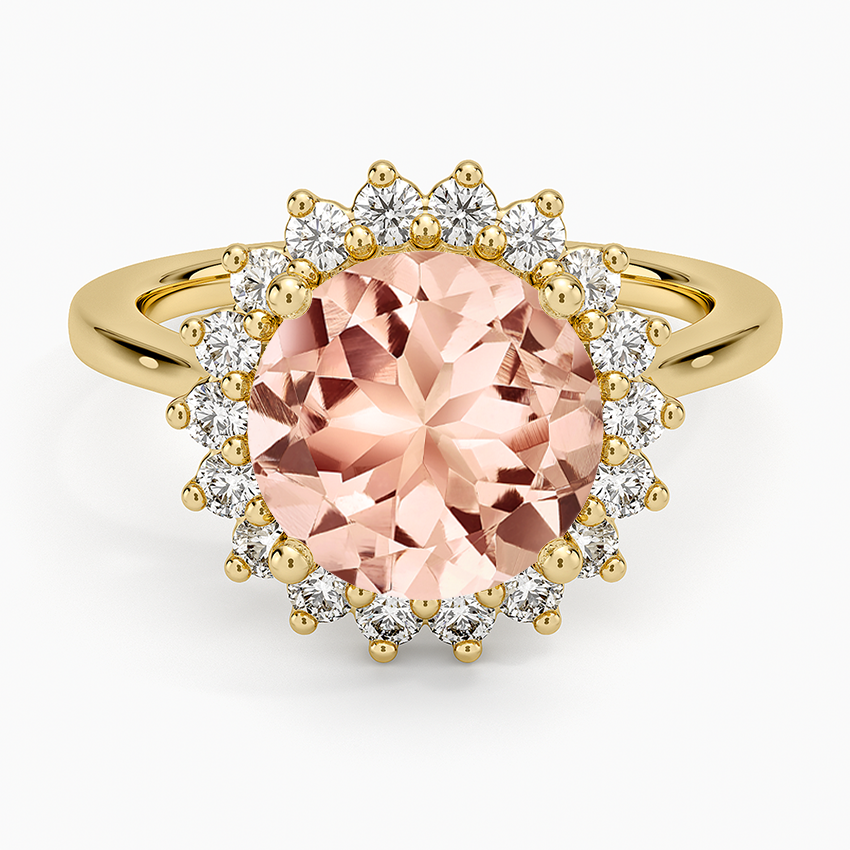 Morganite Sunburst Halo Diamond Ring (1/4 ct. tw.) in 14K Yellow Gold