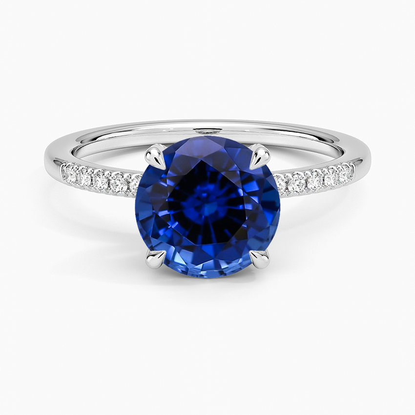 Lab Grown Sapphire Viviana One-Quarter Coverage Diamond Ring in 18K White Gold