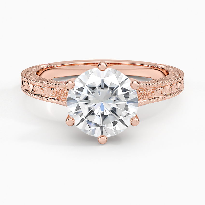 Moissanite Hudson Engraved Ring in 14K Rose Gold