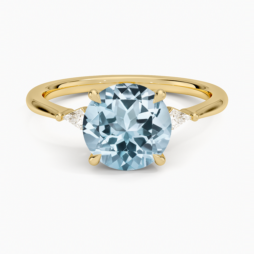 Aquamarine Petite Cometa Three Stone Diamond Ring in 18K Yellow Gold