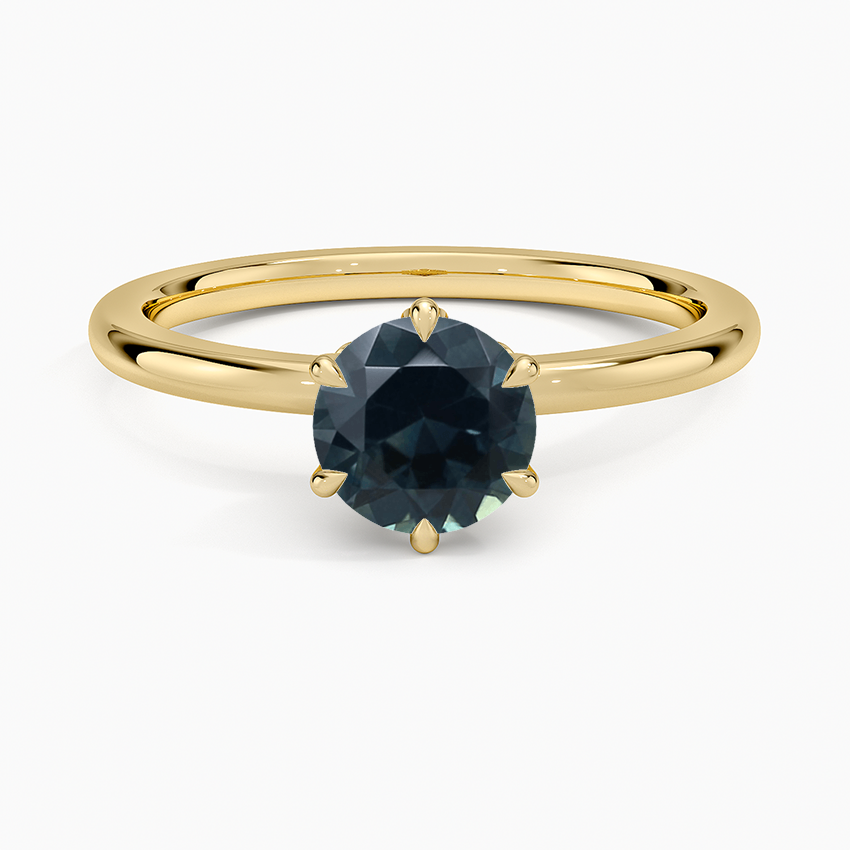 Sapphire Petal Six Prong Diamond Ring in 18K Yellow Gold