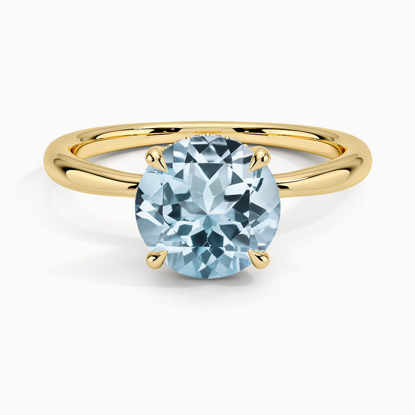 Aquamarine Freesia Hidden Halo Diamond Ring in 18K Yellow Gold