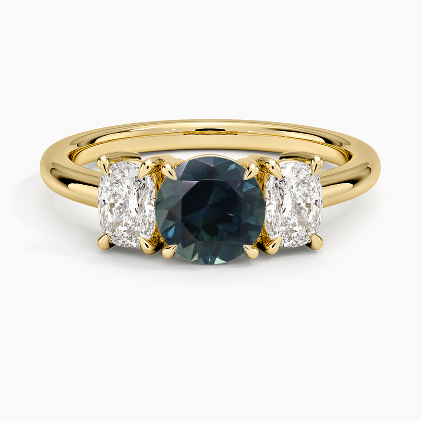 Sapphire Faye Elongated Cushion Three Stone Diamond Ring in 18K Yellow Gold