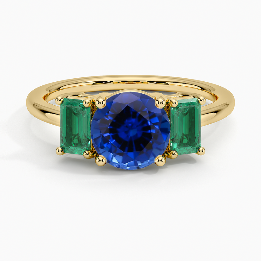 Sapphire Luxe Rhiannon Three Stone Lab Emerald Ring in 18K Yellow Gold