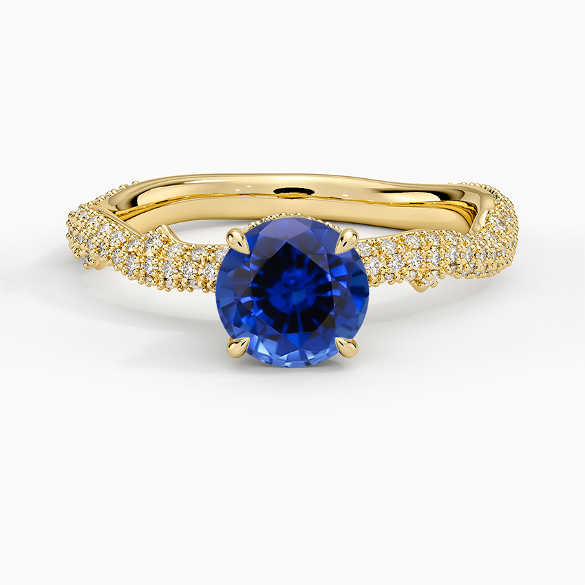 Sapphire Rose Thorn Diamond Ring in 18K Yellow Gold