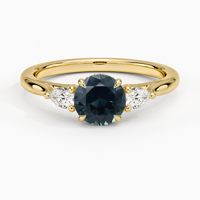 Sapphire Floating Three Stone Pear Diamond Ring in 18K Yellow Gold