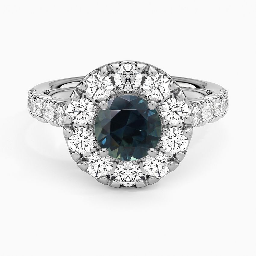 Sapphire Adele Halo Diamond Ring in 18K White Gold